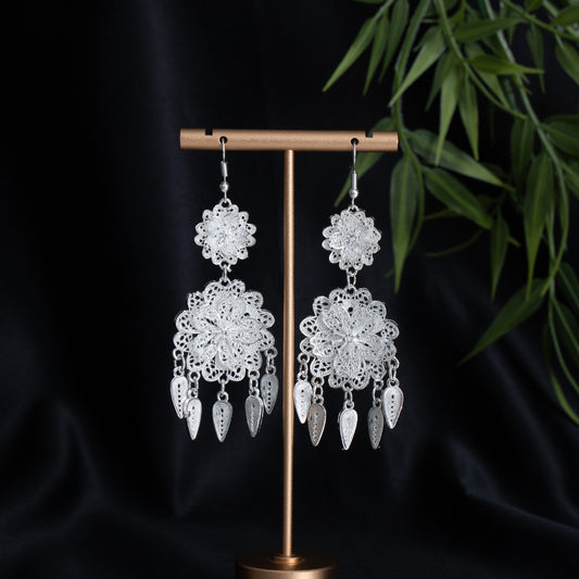 Jade Courtyard Bloom-E6073-21 Miao-inspired earrings with Chinese-inspired cultural detail