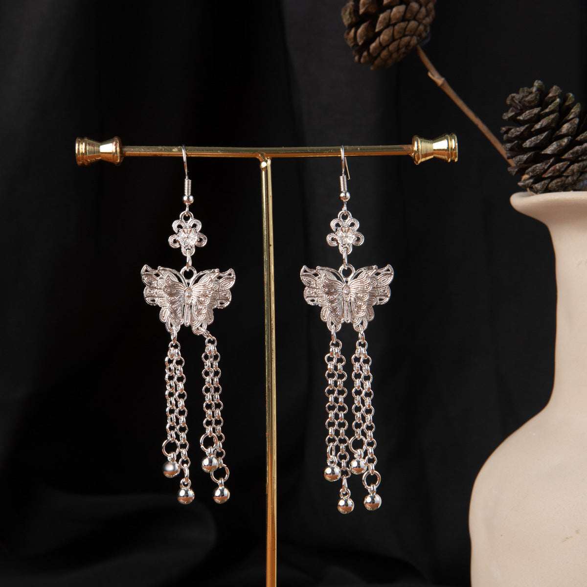 Jade Heritage Knot-E2326-1 Miao-inspired earrings with Chinese-inspired cultural detail