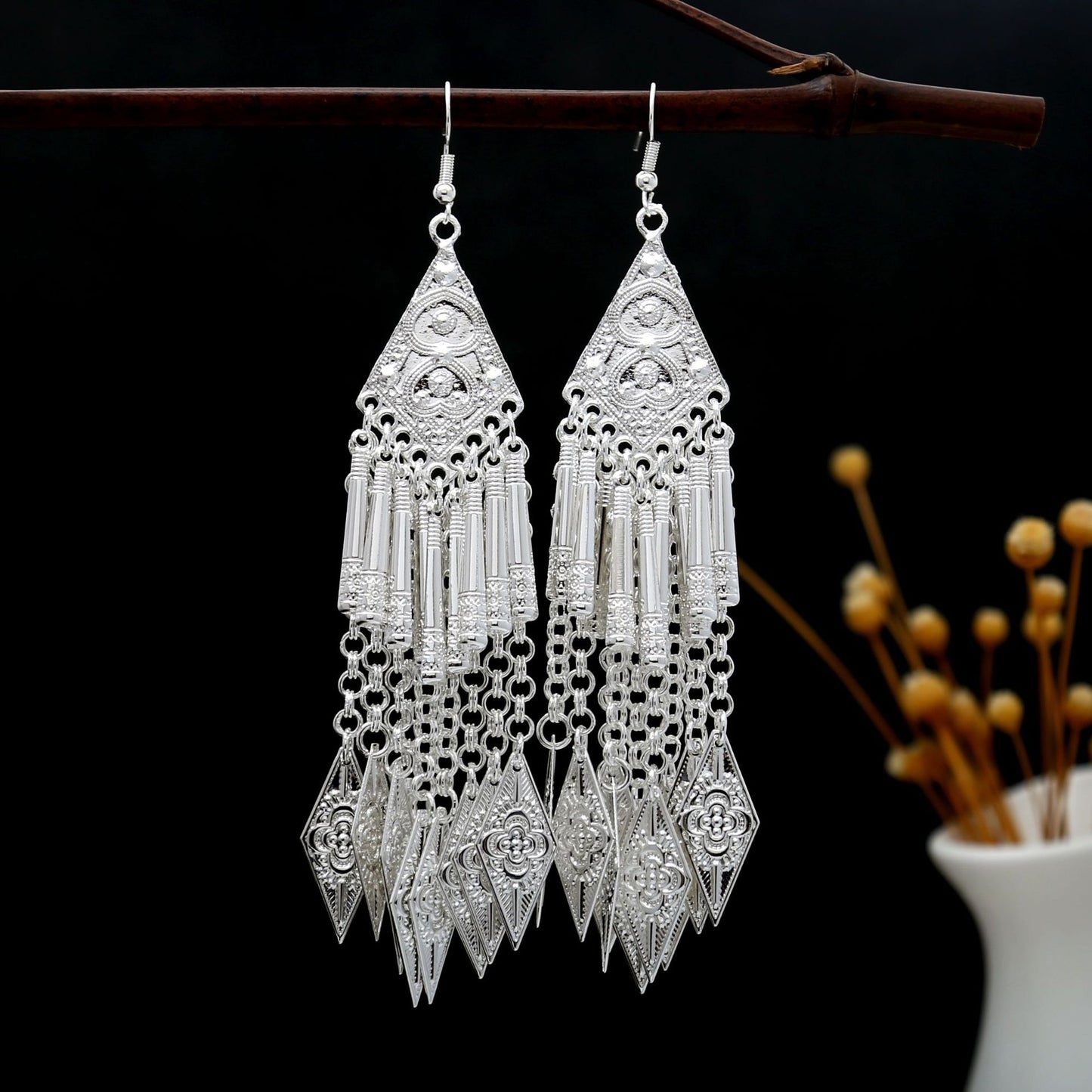 Jade Lotus Drop-E3502-4 Miao-inspired earrings with Chinese-inspired cultural detail
