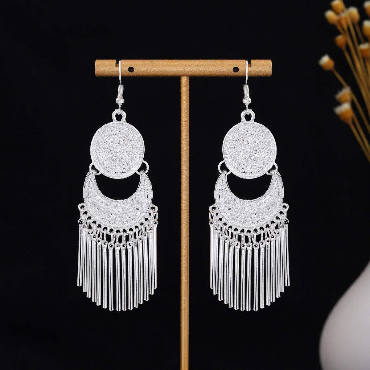 Jade Mountain Echo-E7269 Miao-inspired earrings with Chinese-inspired cultural detail