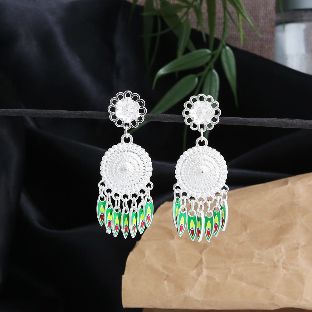Jade Tassel Bloom-E8509 Miao-inspired earrings with Chinese-inspired cultural detail