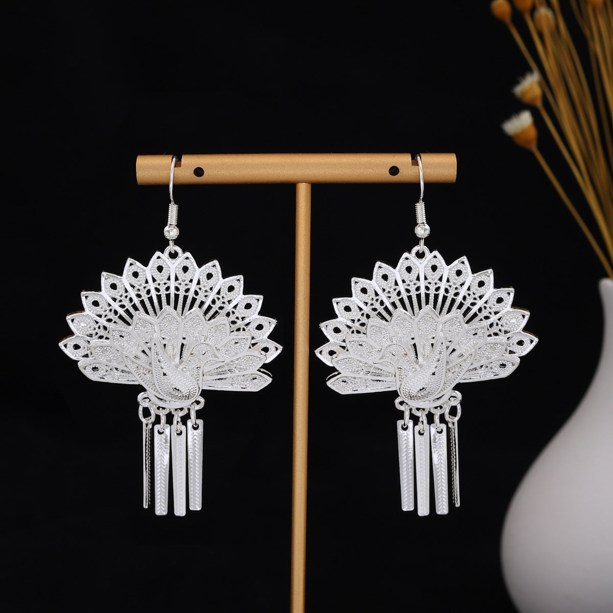 Jade Willow Charm-E7261 Miao-inspired earrings with Chinese-inspired cultural detail