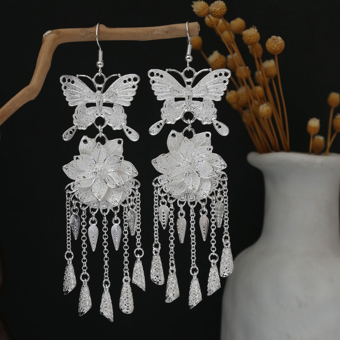 Lantern Blessing Loop-E7955 Miao-inspired earrings with Chinese-inspired cultural detail
