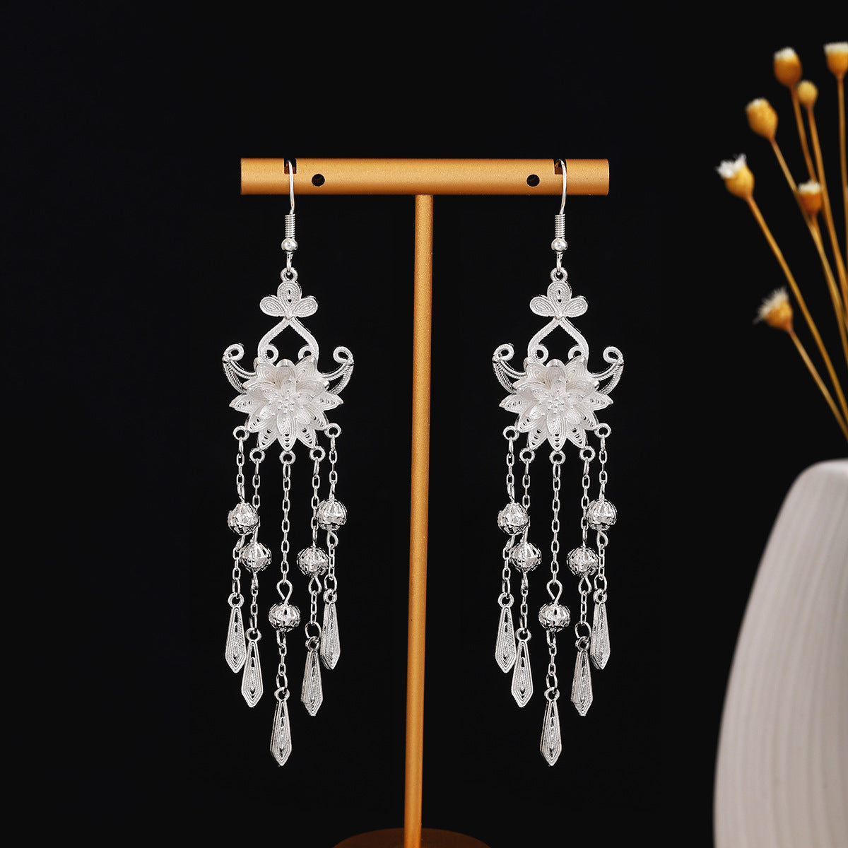 Lantern Heritage Knot-E6822 Miao-inspired earrings with Chinese-inspired cultural detail