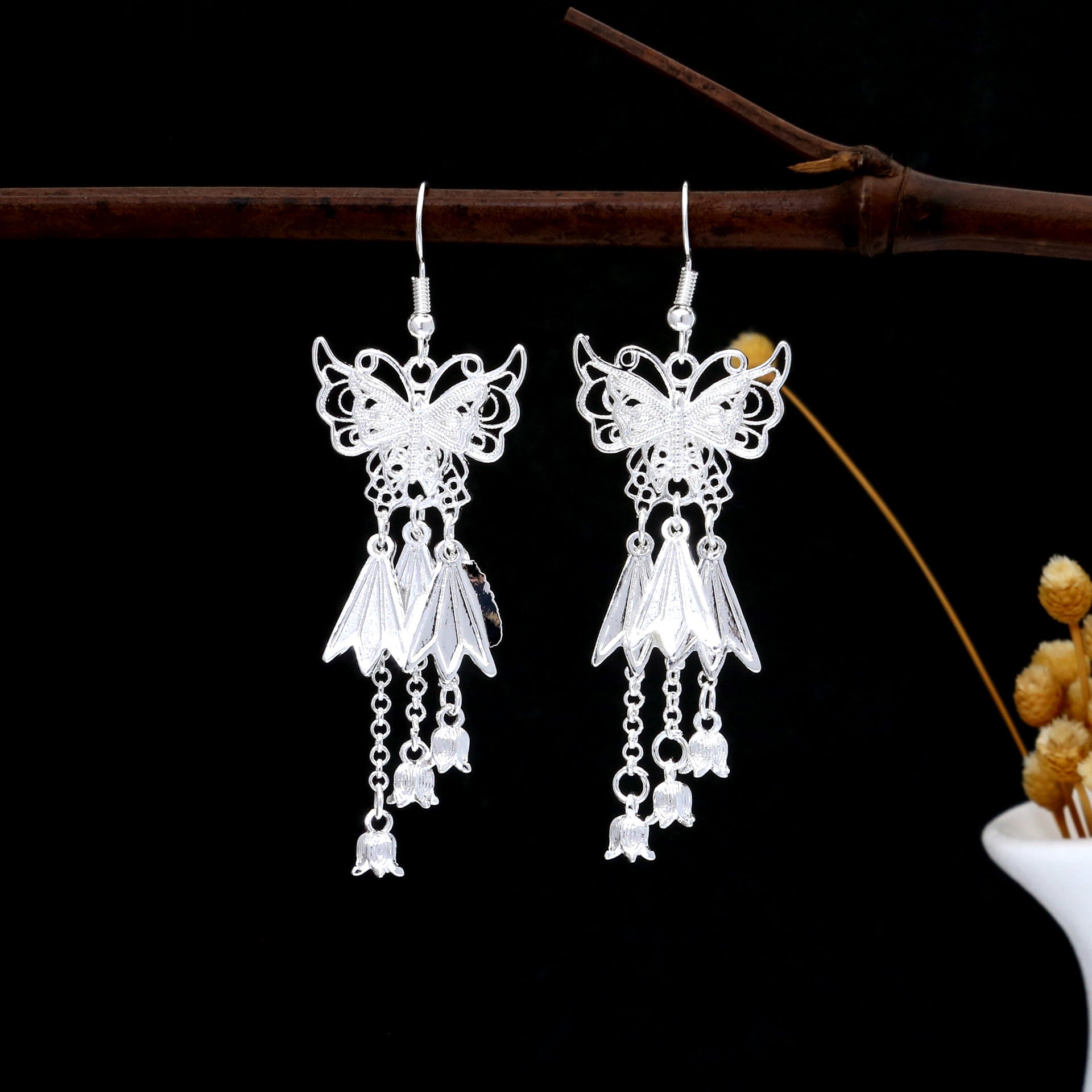 Lantern Lotus Drop-E5247-1 Miao-inspired earrings with Chinese-inspired cultural detail