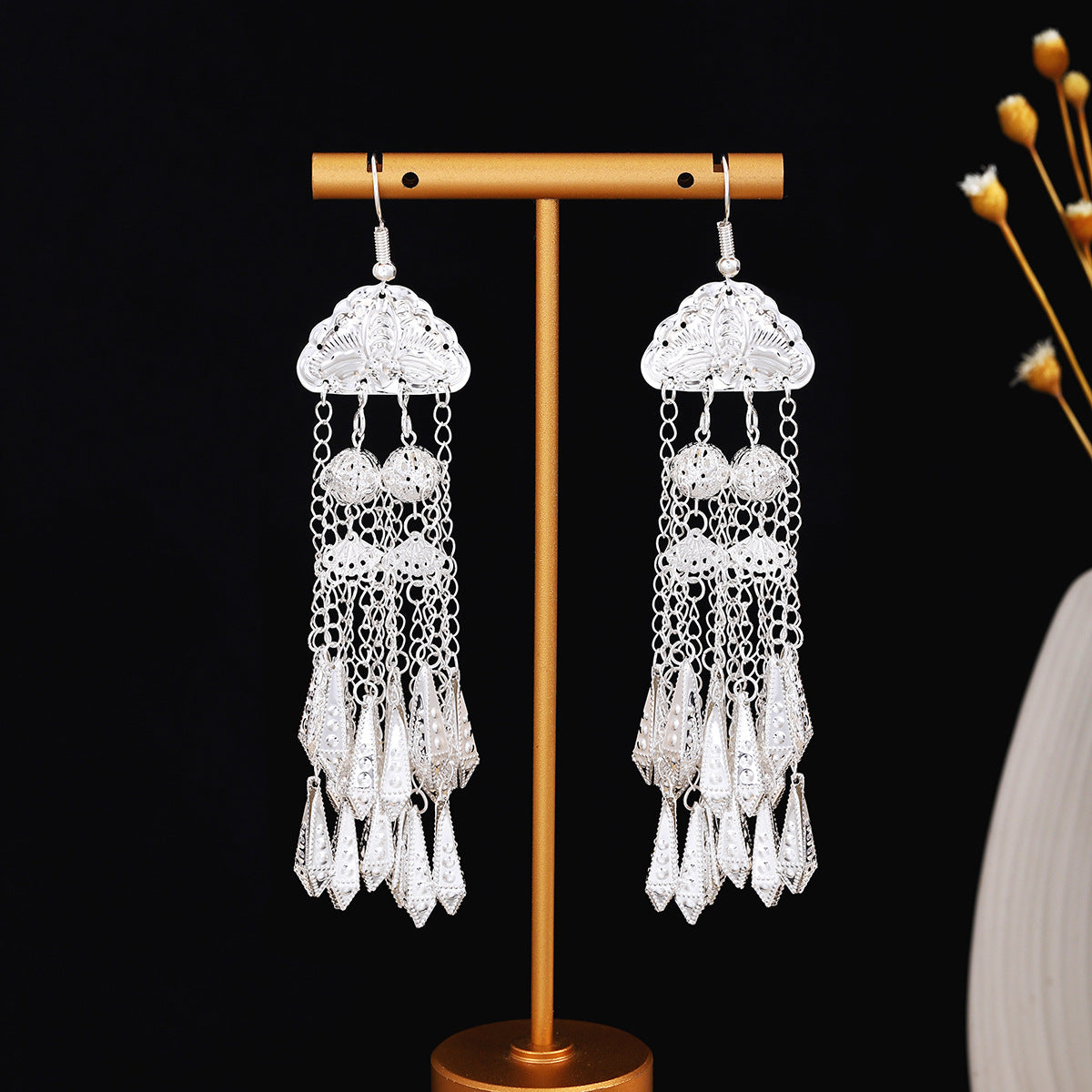 Lantern Mountain Echo-E7268 Miao-inspired earrings with Chinese-inspired cultural detail