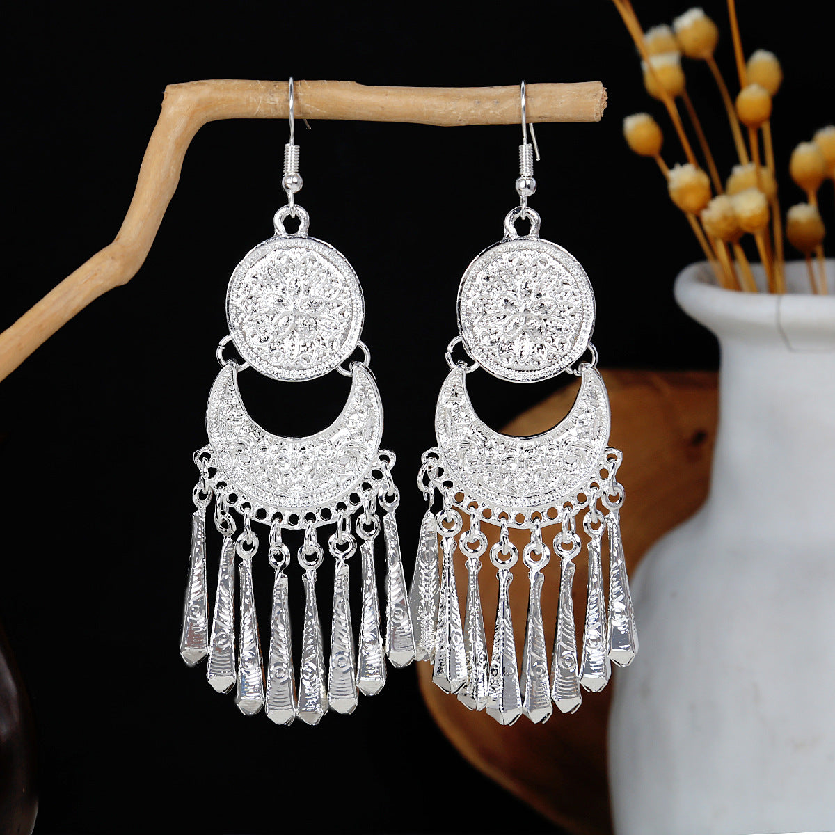 Lantern Phoenix Whisper-E7187 Miao-inspired earrings with Chinese-inspired cultural detail
