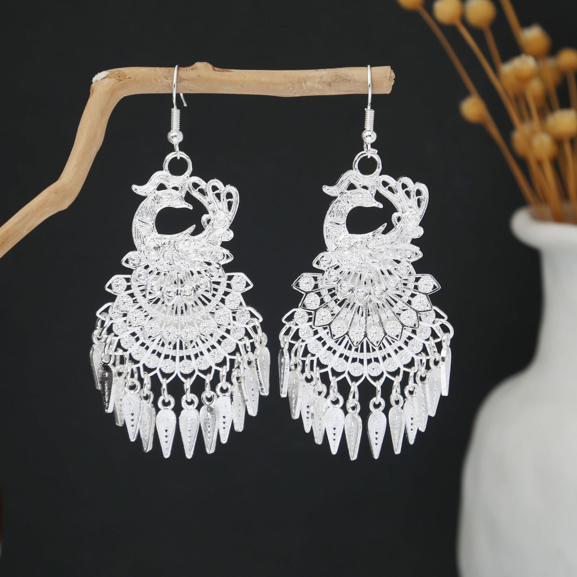 Lantern Silk Road-E2374 Miao-inspired earrings with Chinese-inspired cultural detail