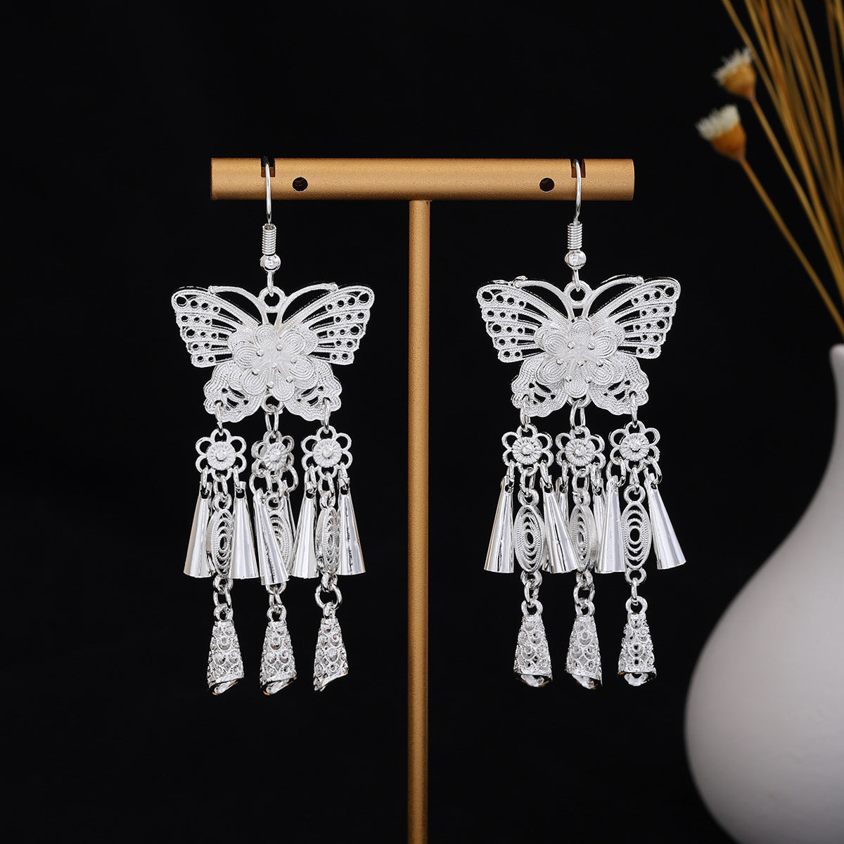 Lantern Willow Charm-E7260 Miao-inspired earrings with Chinese-inspired cultural detail