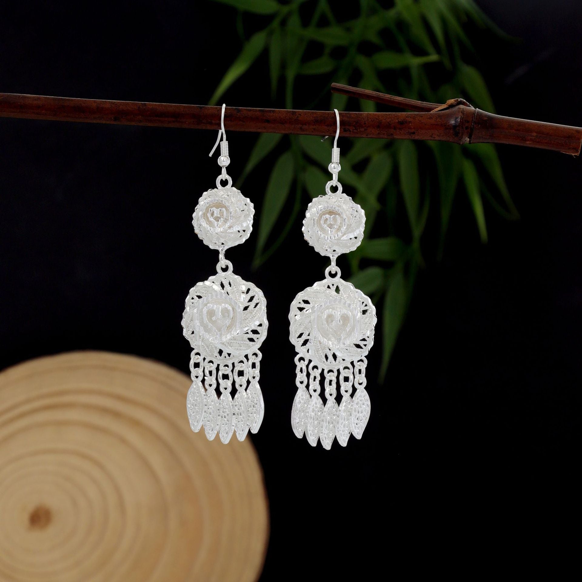 Moonlit Cloud Chime-E5780-2 Miao-inspired earrings with Chinese-inspired cultural detail