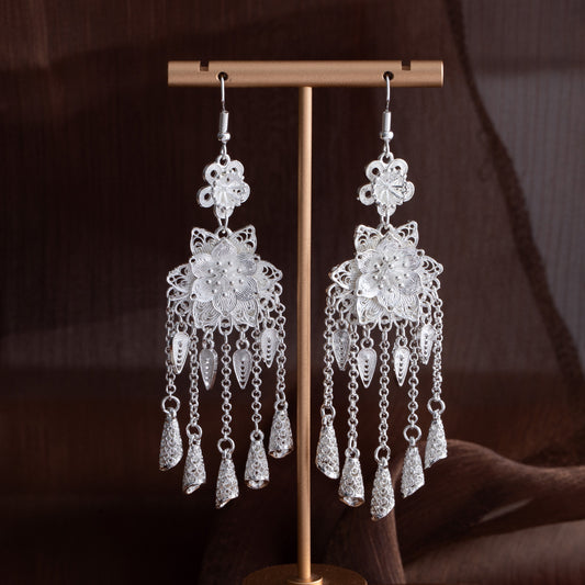 Moonlit Courtyard Bloom-E5263-2 Miao-inspired earrings with Chinese-inspired cultural detail
