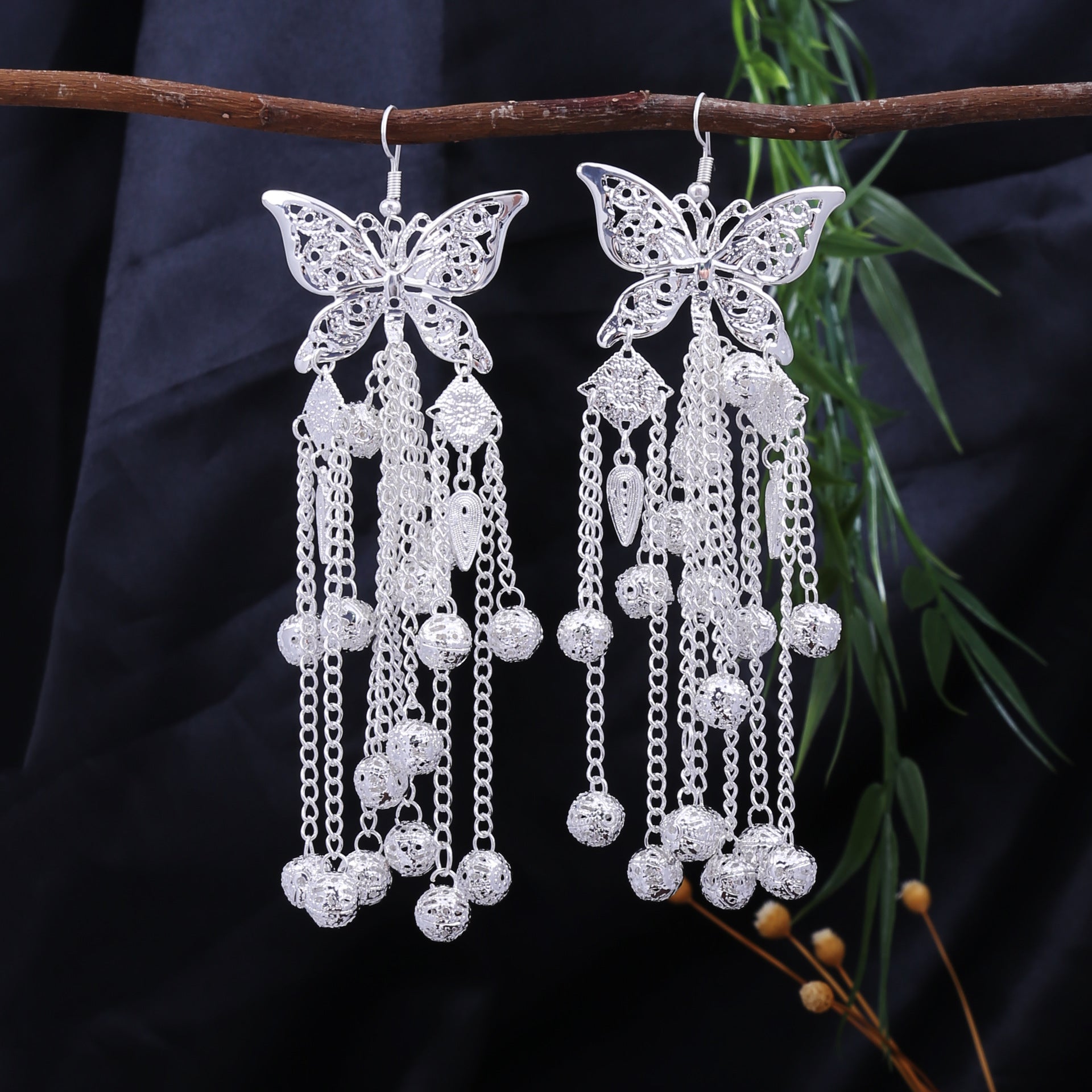 Moonlit Silver Bell-E2612 Miao-inspired earrings with Chinese-inspired cultural detail