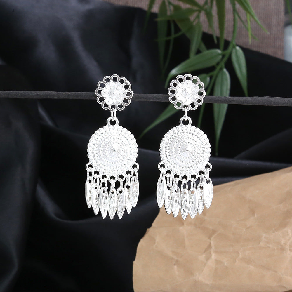Moonlit Tassel Bloom-E8507 Miao-inspired earrings with Chinese-inspired cultural detail