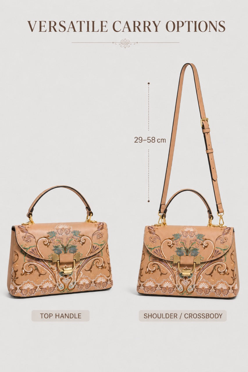 Carry options for Amber Ruyi fully hand-embroidered top-handle and crossbody handbag - C01
