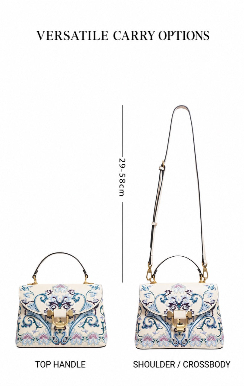 Carry options for Moonlight Ruyi fully hand-embroidered top-handle and crossbody handbag - C02
