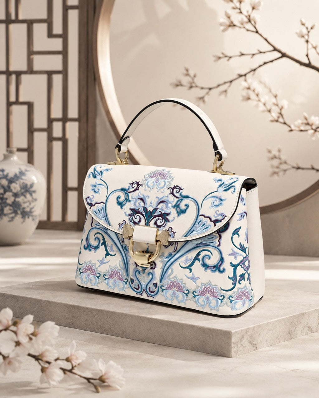 Moonlight Ruyi fully hand-embroidered Chinese-inspired handbag - C02