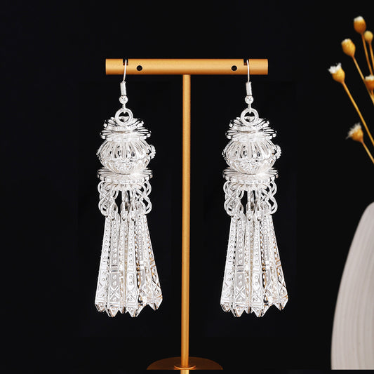 River Courtyard Bloom-E4839 Miao-inspired earrings with Chinese-inspired cultural detail