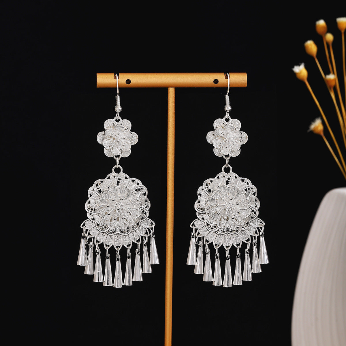 River Heritage Knot-E3968-2 Miao-inspired earrings with Chinese-inspired cultural detail