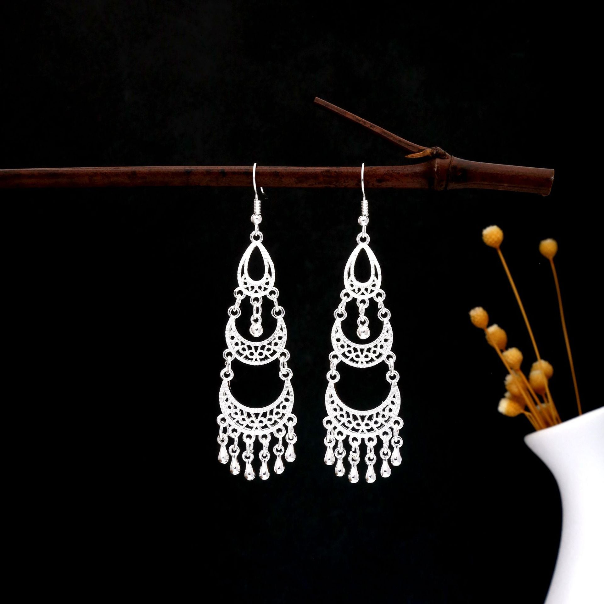 River Lotus Drop-E7113 Miao-inspired earrings with Chinese-inspired cultural detail