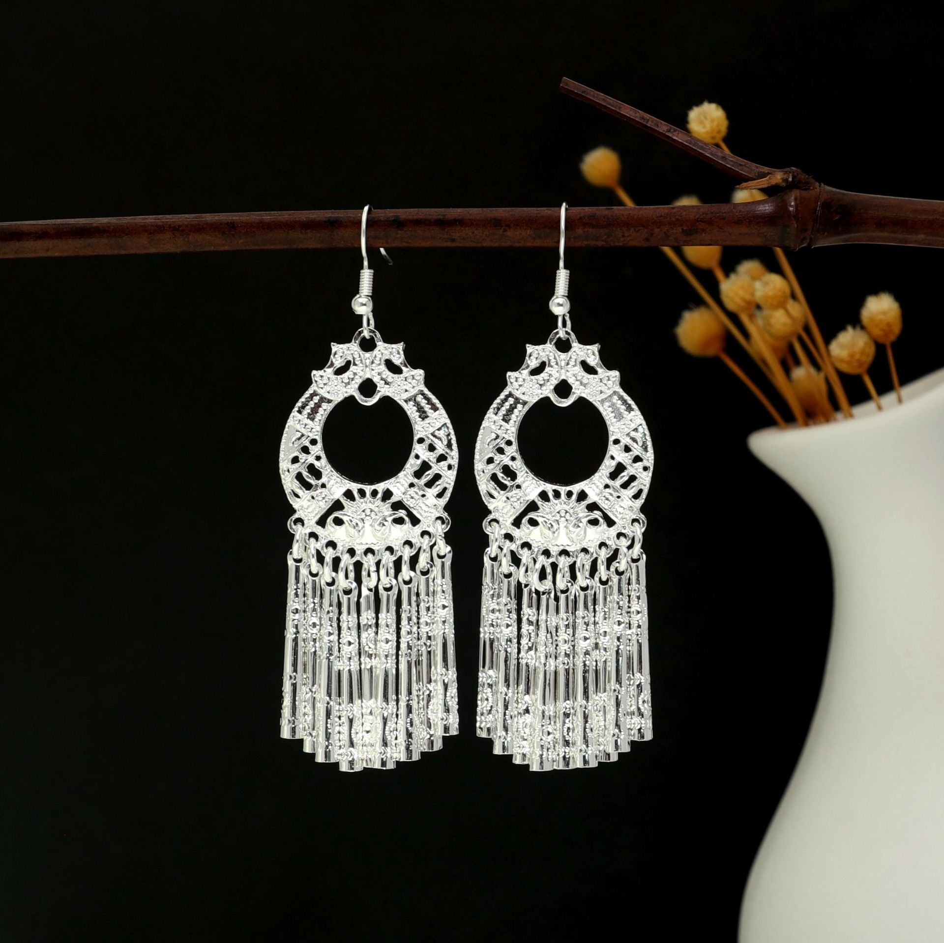 River Memory Bloom-E6225-4 Miao-inspired earrings with Chinese-inspired cultural detail