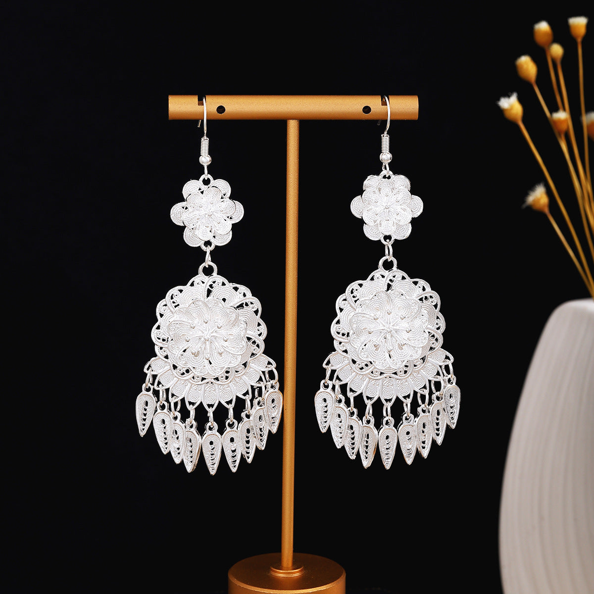 River Mountain Echo-E7267 Miao-inspired earrings with Chinese-inspired cultural detail