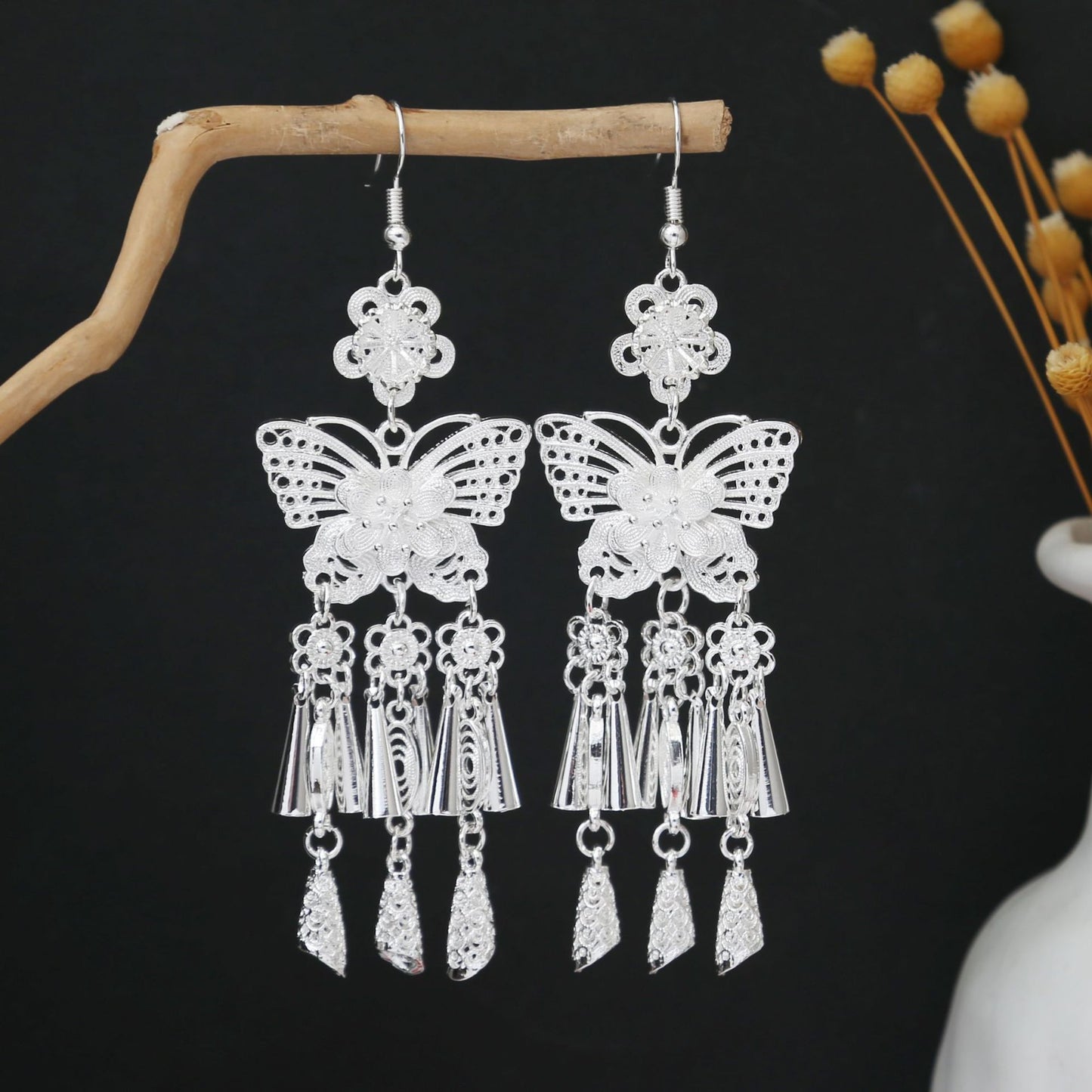 River Silk Road-E8015 Miao-inspired earrings with Chinese-inspired cultural detail