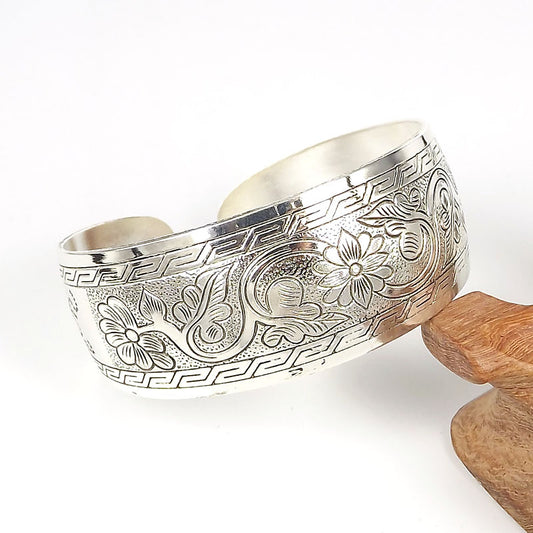 Silver Phoenix Vine Cuff-K9032-Silver Miao-inspired open cuff bangle with phoenix-vine inspired curls