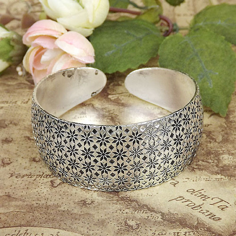 Starflower Courtyard Cuff-K9026 Miao-inspired open cuff bangle with small star-flower lattice